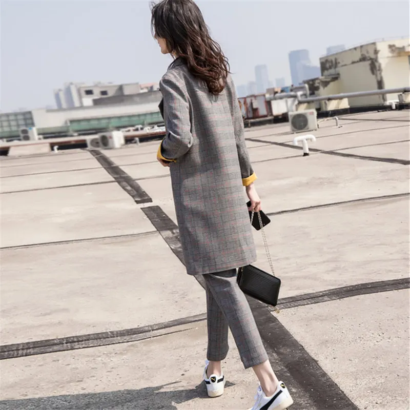 Женский комплект из двух предметов Модный повседневный свободный клетчатый