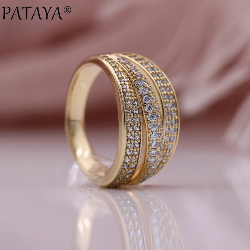 

PATAYA New Micro Wax Inlay Natural Zircon Luxury Women Rings 585 Rose Gold Color Fashion Jewelry Romantic Trendy White Rings