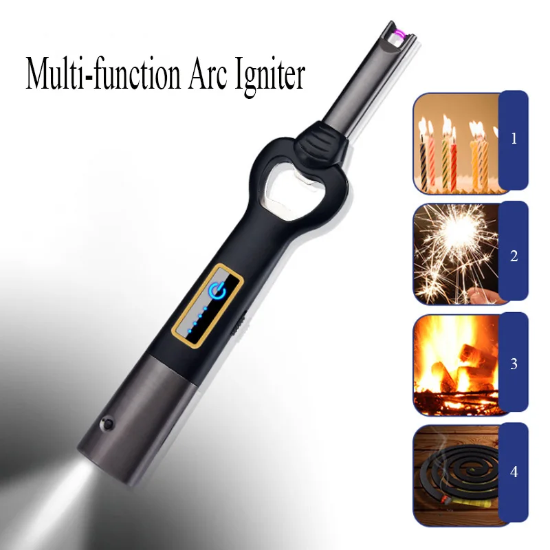 

Electric Candle Lighter Kitchen USB Rechargeable Plasma Lighter Gadgets For Men BBQ lighters With Flashlight Beer Bottle Opener