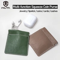 wuta diy handmade small leather squeeze coin purse goatskin mini coin pouch lipstick storage bag earphone cosmetic bag