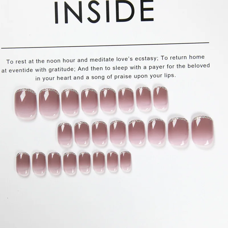 Типсы для ногтей 24 шт. блестящие металлические серебристые боковые короткие