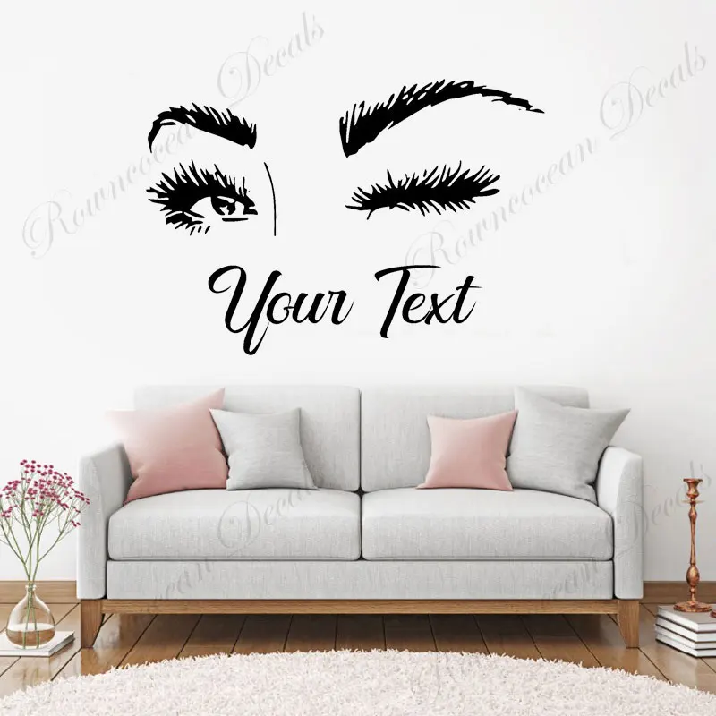 

Personalized Text Beauty Salon Eyelash Eyelashes Wall Sticker Vinyl Interior Decor Lashes Eyebrows Brows Makeup Decal Mural S067