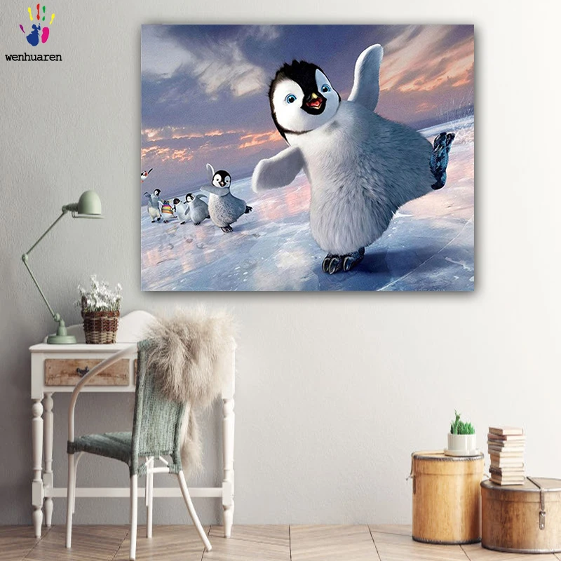 DIY картинки для раскраски по номерам с цветами милый детский Пингвин рисунок