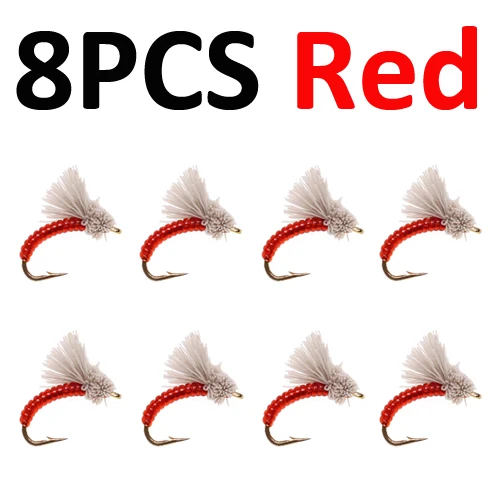 ICERIO 8PCS Serendipity Buzzer Midge pupa Nymphs Flies Trout Fishing Fly Lures#16 - Color: Red  8pcs