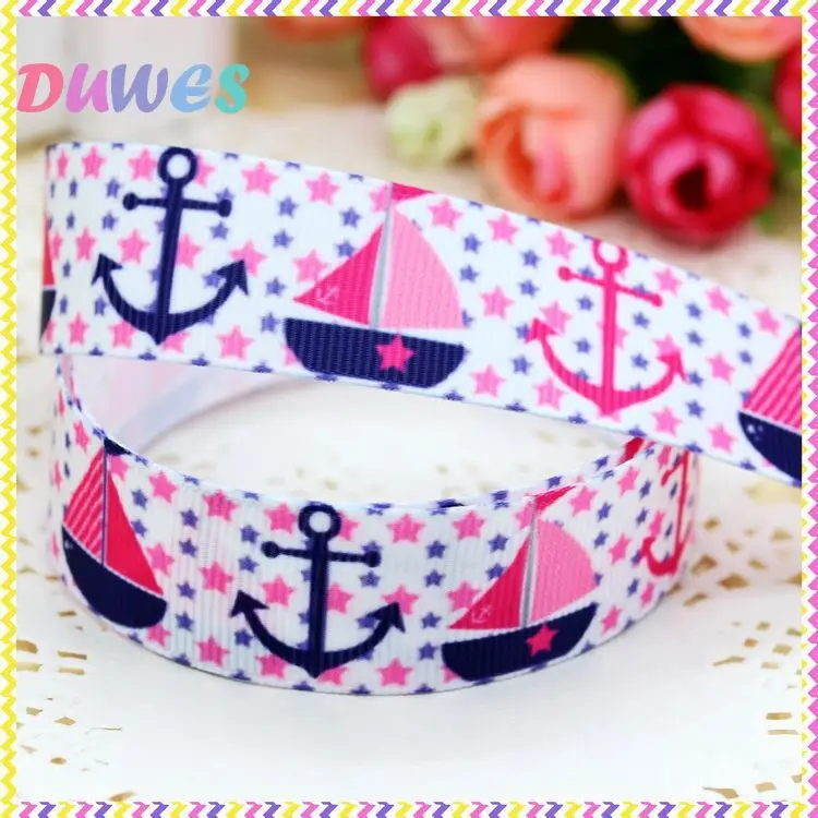 Ленточка из гросгрейна с принтом якорей темно-синего цвета DUWES 7/8 5 ярдов для изготовления головных уборов, бантиков, украшений для вечеринок ОЕМ оптовая продажа 22мм E865.