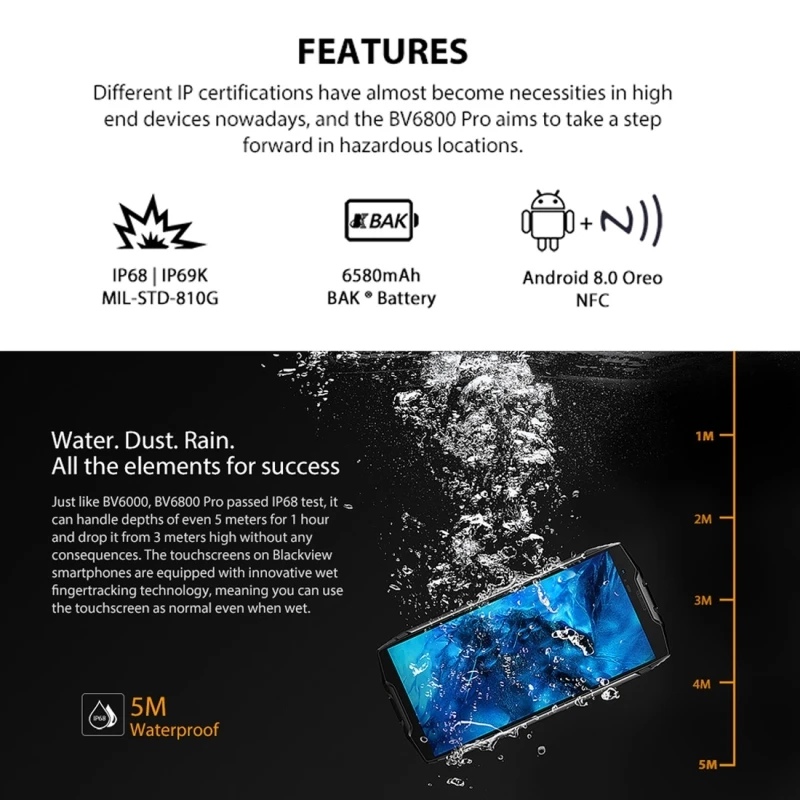 Blackview BV6800 Pro Прочный смартфон 6580 мАч 4 Гб+ 64 Гб 5,7 ''MTK6750T Восьмиядерный 4G мобильный телефон отпечаток пальца NFC Беспроводной