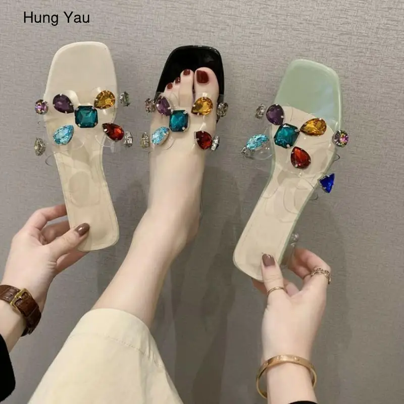 

Sandals Shoes For Women Transparent Rhinestone Peep Toe Female Summer Sandals Pumps Jelly Black Shoes High-Heel Shoes Size 35-39