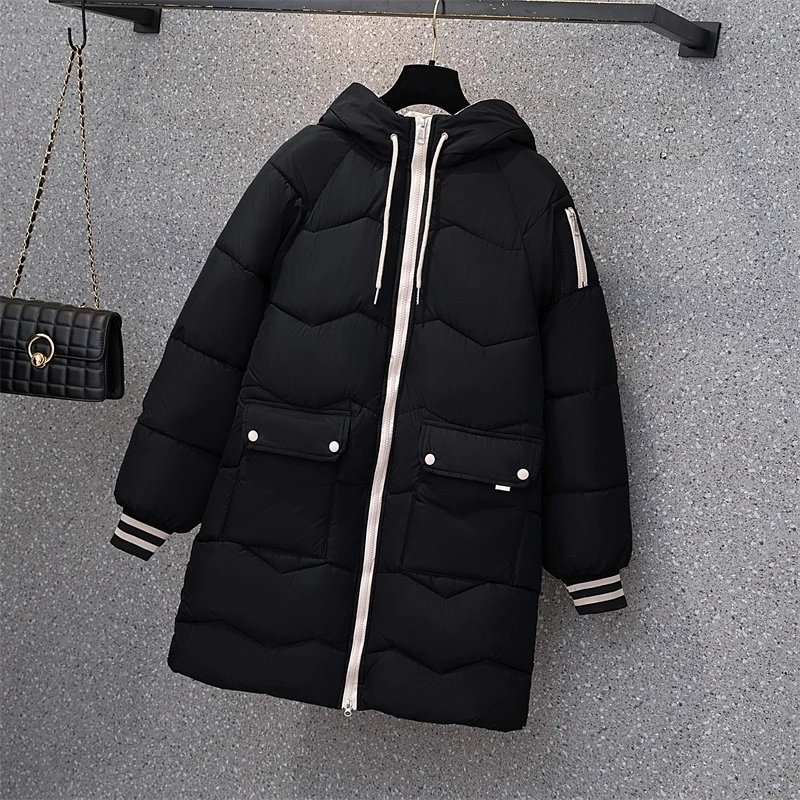 EHQAXIN New Women's Hooded Down Jacket 2022 Winter Casual Mid-Length Thick Loose Coat Jacket With Pockets For Ladies L-4XL