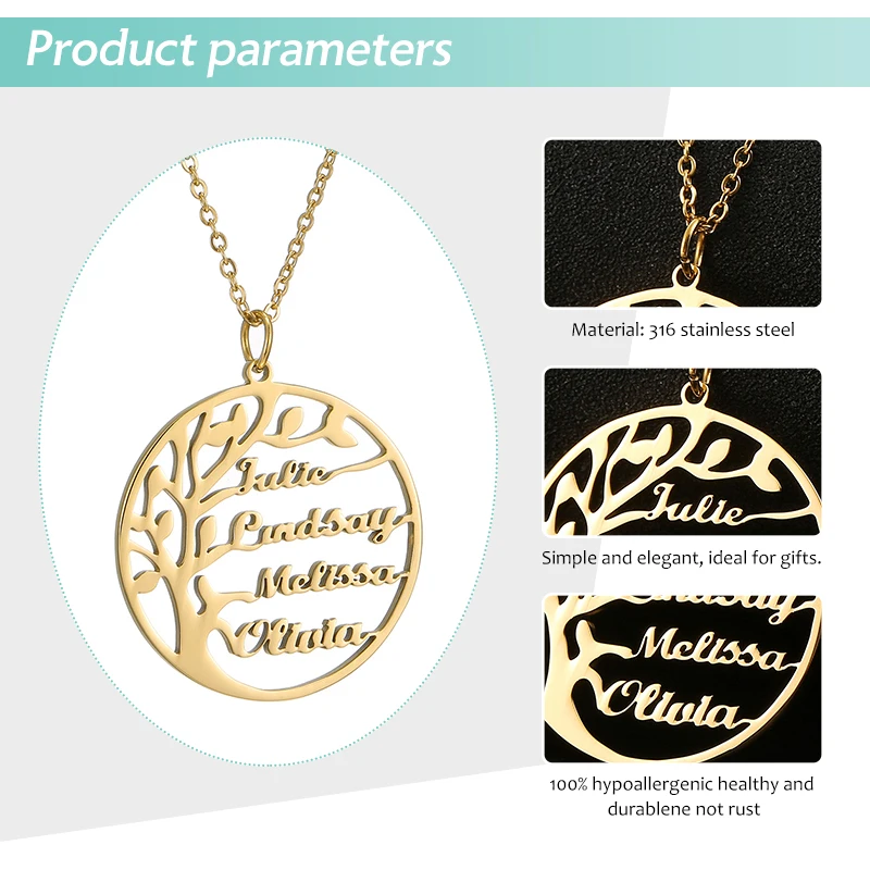 Tree Of Life Personalized Custom Name Necklace Stainless Steel Gold Family Letter For Women Men Choker Jewelry | Украшения и