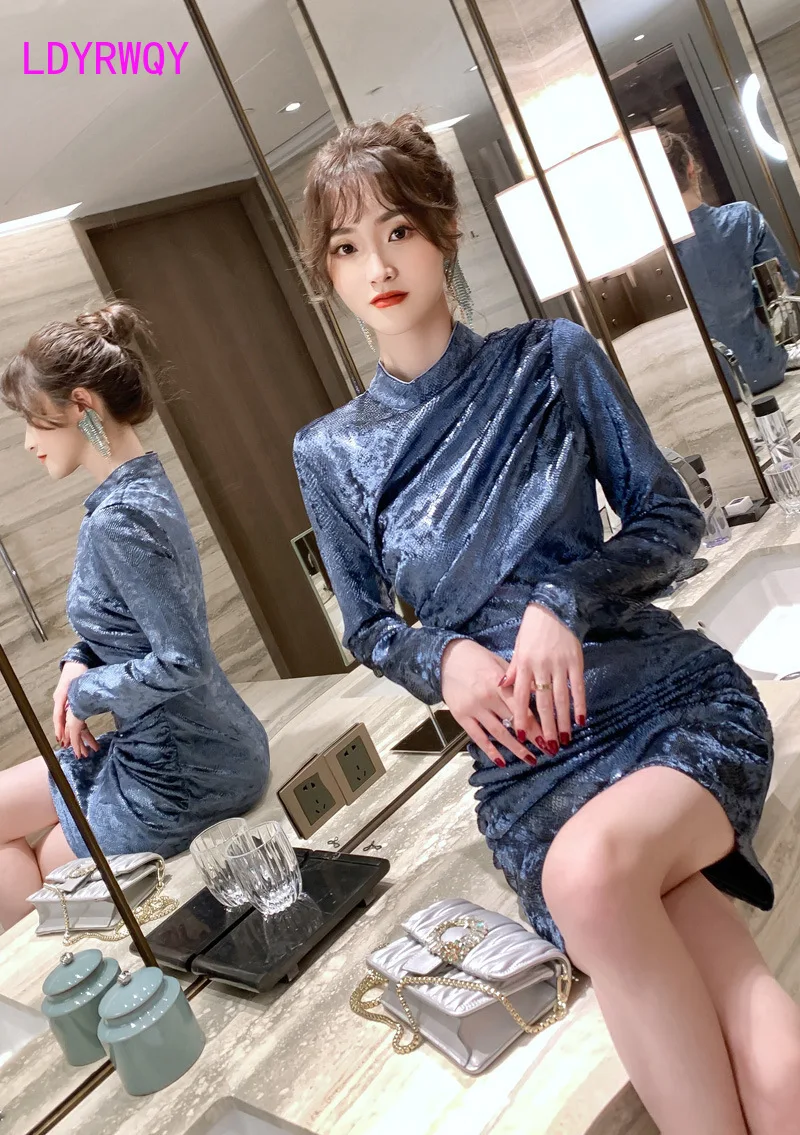 

New European women's dress in 2021 spring Office Lady Sheath Knee-Length Regular