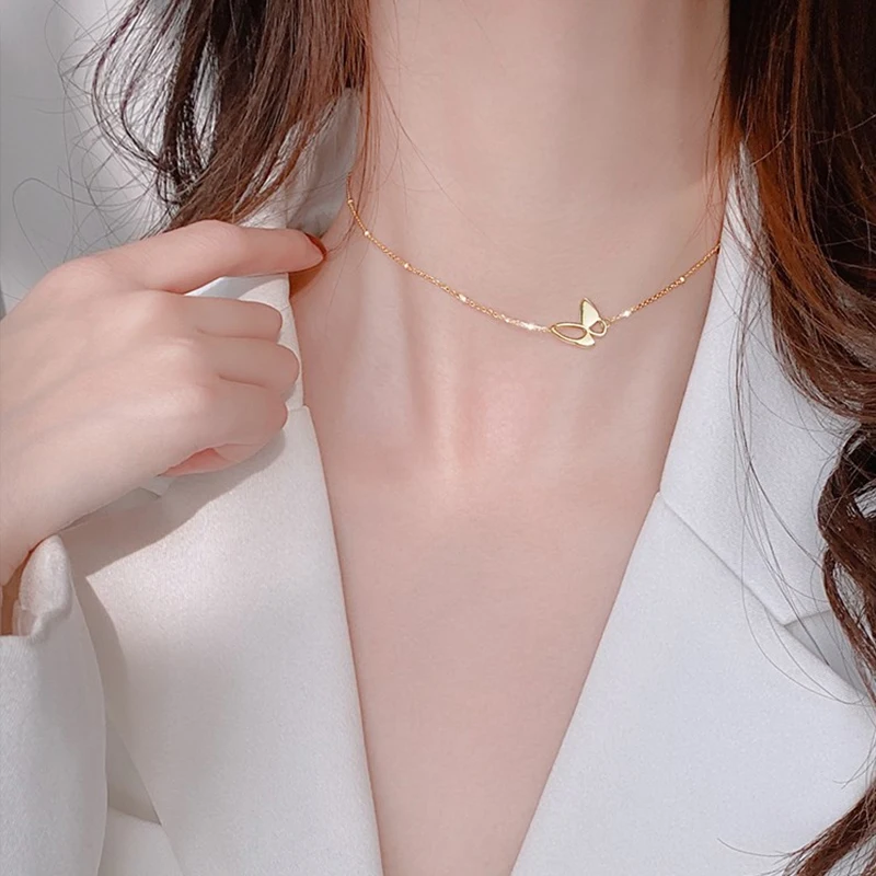 Цепочка женская из серебра 925 пробы с блестящим ожерельем-бабочкой | Украшения и