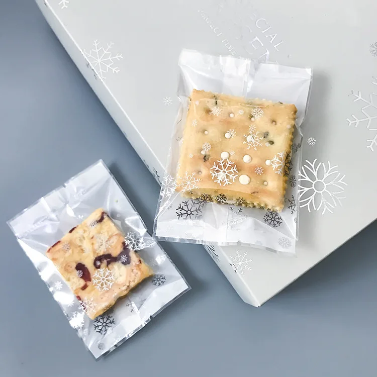 

100 шт./лот пластиковый пакет с открытым верхом и снежинками, термосварка, пакеты для упаковки печенья и подарков на свадьбу, день рождения, ко...