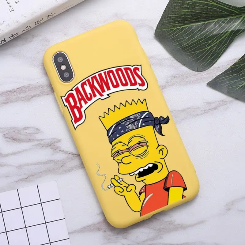 

Simpson smoking backwoods Phone Case for iPhone 11 Pro Max X XR XS 8 7 6s Plus Candy yellow Silicone Cases
