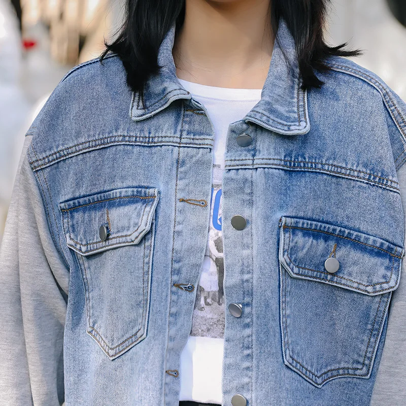 В стиле пэчворк больших размеров с буквенным принтом джинсовая куртка для женщин