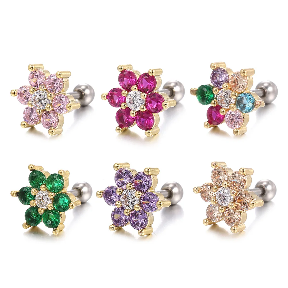 Милые серьги-гвоздики с четырьмя лепестками в форме сердца и розового цветка