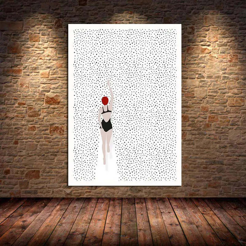 

Abstract Nordic Poster Swim Wine Glass Canvas Painting Posters Prints Wall Art Pictures for Living Room Home Decorative Unframed