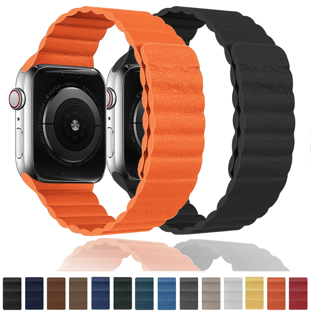 

Ремешок кожаный для Apple Watch band 44 мм 40 мм 38 мм 42 мм, магнитный браслет для iWatch Series 3 4 5 se 6