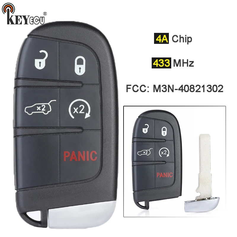 

KEYECU 433MHz 4A Chip M3N-40821302 68250343 AB AC AD AA Smart Remote Key Fob for Jeep Compass Trailhawk 2017-2021