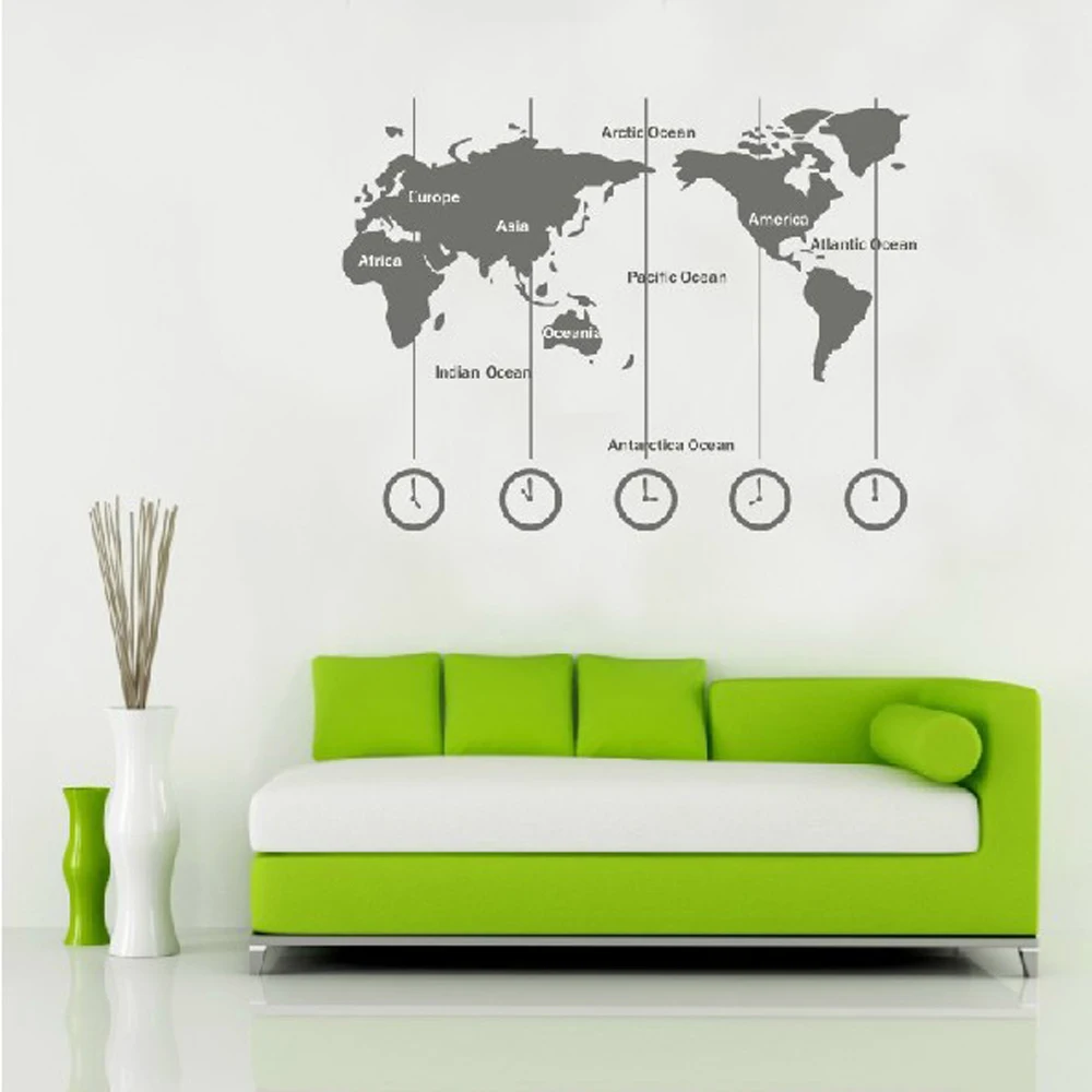 Съемная виниловая наклейка на стену с картой мира настенные часы временным