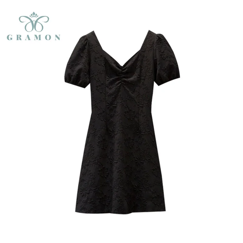 

Летнее однотонное платье 2021, новое французское ретро платье, пикантное жаккардовое облегающее мини-платье с открытой спиной и завышенной т...