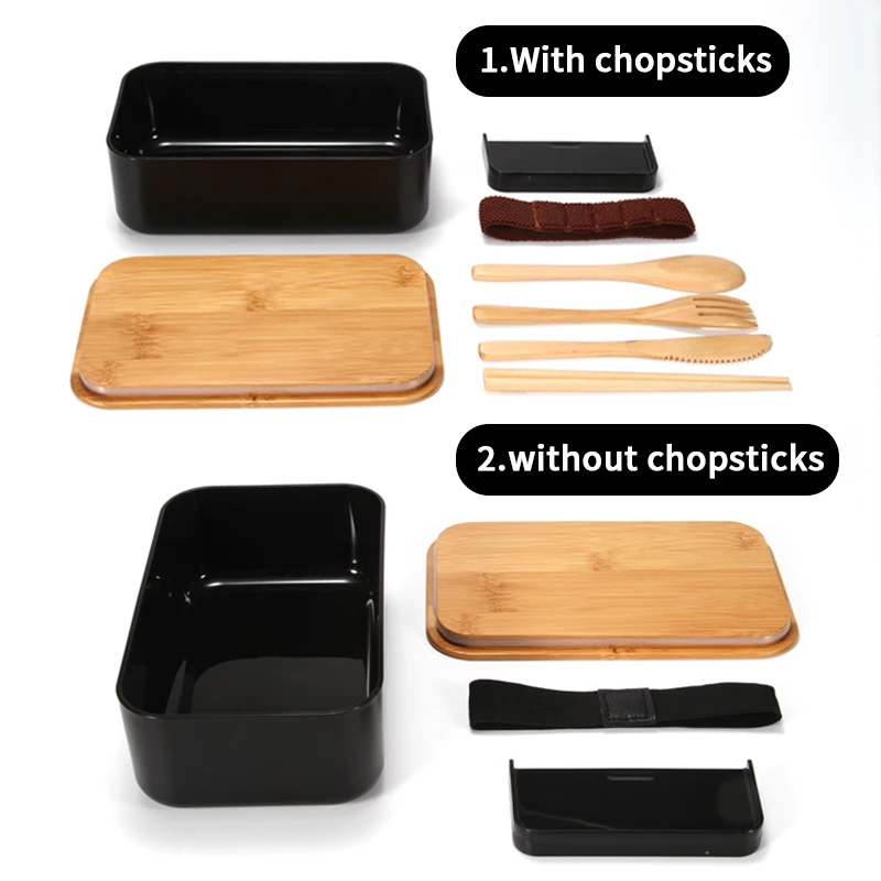 

Bamboo Lunch Box Japan Portable Bento Box for School Kids With Chopsticks Microwave Movable Compartments Food Container Box