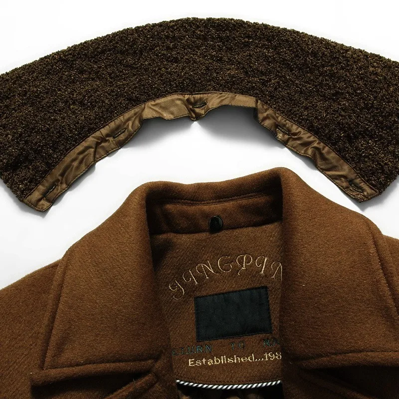 

Vintage Mens Winter Wool Coat Lapel Fur Collar Casual Business Man Sobretudo Single Breasted Trench Woolen Long Jacket Size 4XL
