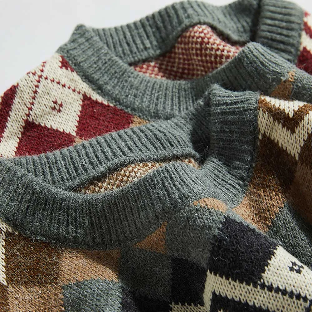 

New Fashion Pattern Sweater Men Casual Loose Baggy Pullovers Warm Japanese Style Retro Streetwear Hiphip Sweater Jacket Clothing