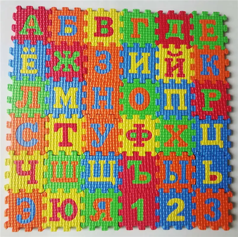 

Zhenwei 36 Pcs EVA Russian Alphabet Letters Geometry Jigsaw Mat Mini Foam Board Puzzles 5.5CM Kids Educational Toys