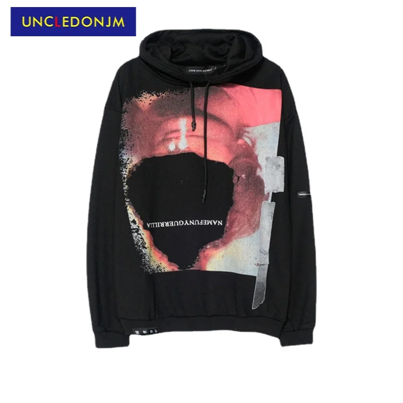 

UNCLEDONJM Streetwear Retro Destroy Character Print Hoodies High Street skateboard Harajuku Men Women Couple sweatshirt