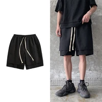 new summer streetwear pants patchwork color loose false double casual sports japanese shorts top mens clothing sweat shorts