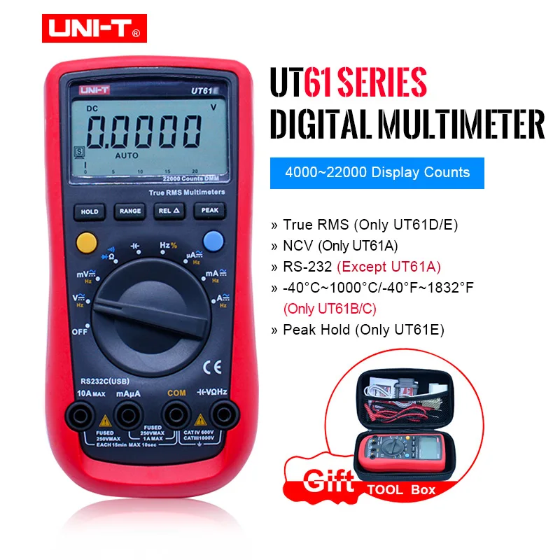 UNI-T UT61E LED Multimeter Digital Auto Range True RMS High Precision 22000 Counts Test Voltage Current Meter with EVA Box