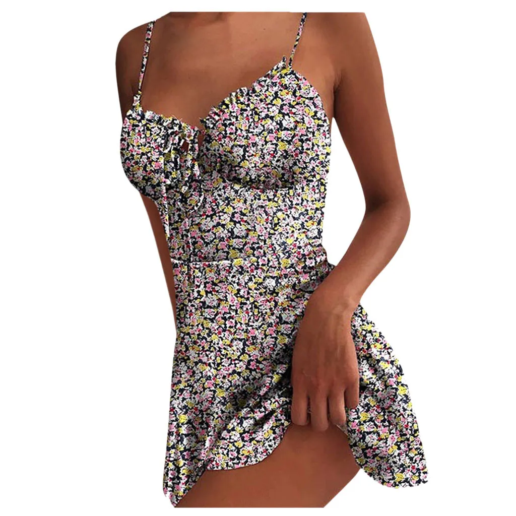 

Новинка 2021, женское платье без рукавов с цветочным принтом, шикарные пикантные облегающие мини-платья на бретелях с открытой спиной и драпи...