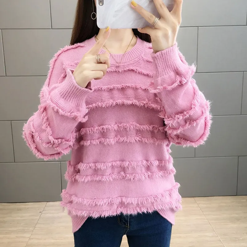 RealShe 2019 зимний женский свитер вязаный пуловер с круглым вырезом и длинным рукавом