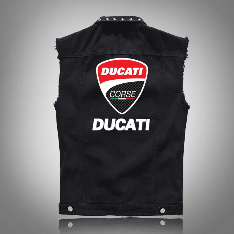 

Новый Модный повседневный жилет DUCATI для мужчин, черный, красный жилет без рукавов в стиле ретро, мотоциклетная куртка, уличный стиль, джинсо...