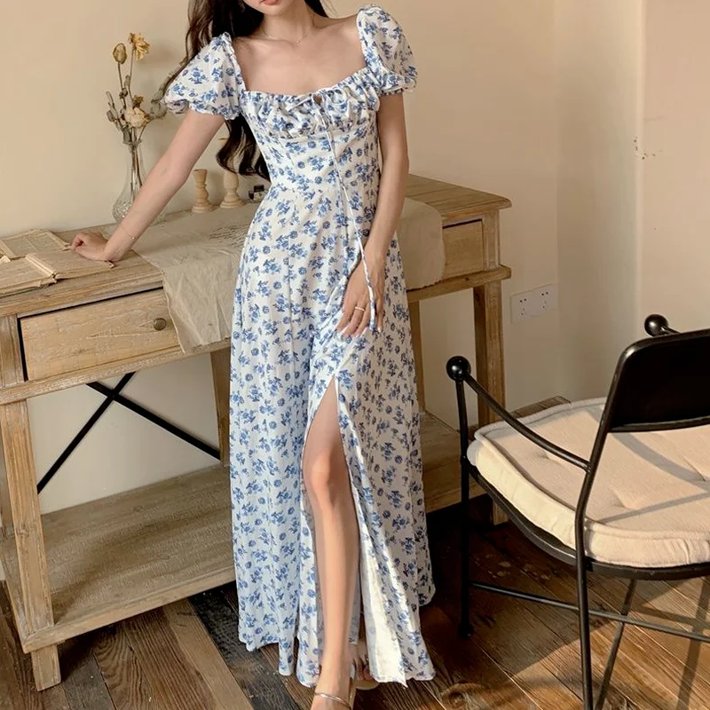 Женские платья во французском стиле с Боковым Разрезом и принтом для отдыха