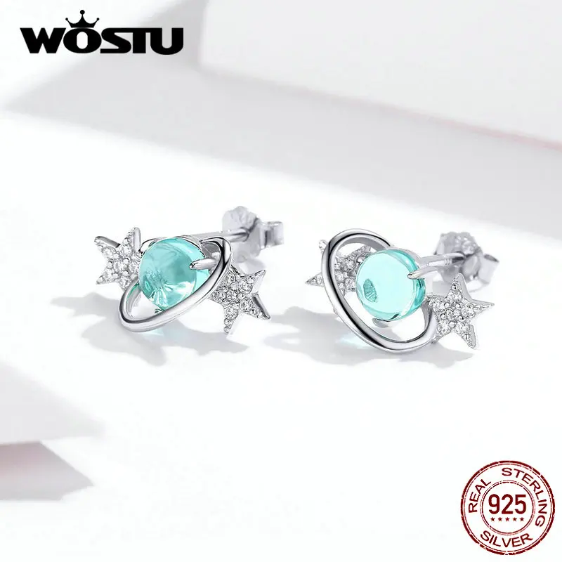 WOSTU Лидер продаж Настоящее 925 пробы серебряные серьги для женщин таинственная Вселенная звезда шпилька изготовление сережек ювелирные изделия FIE701