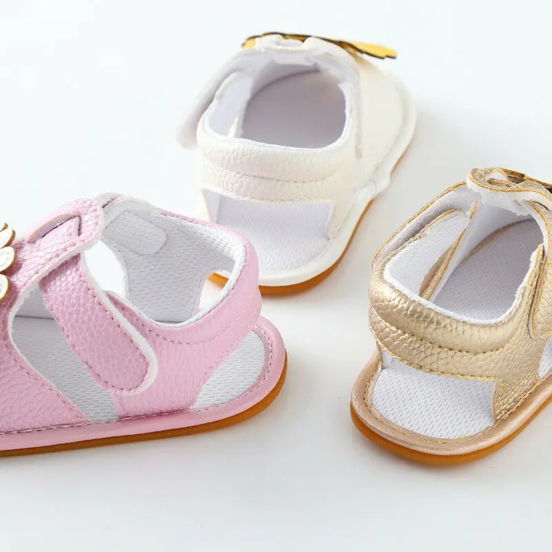 

Princess Baby Kids Girls Flower Soft Sole Crib Toddler Soft Sole Prewalkers Summer Sandals Shoes PU Leather Booties Sunflower