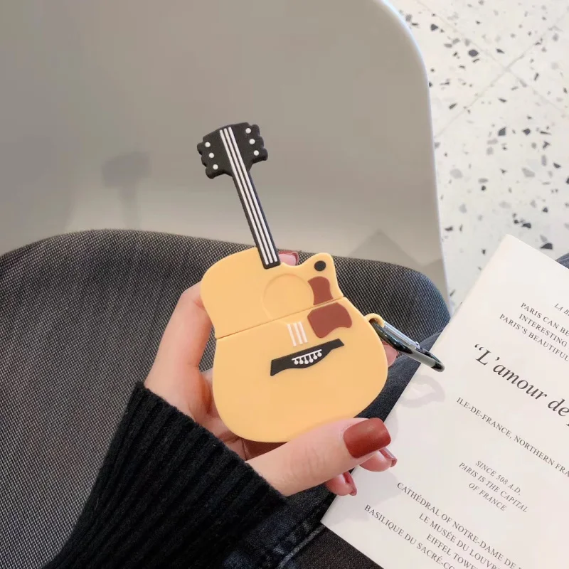 For AirPods pro Case Cartoon Cute Guitar Silicone Earphone Cases Apple Airpods 3 Protect Cover Funda with Finger Ring Strap | Электроника