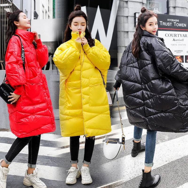 

New Winter High Quality Stand Collar Long Jacket Women 80% White Duck Down Coat Loose Parkas Female Red Warm Snow Outwear s973