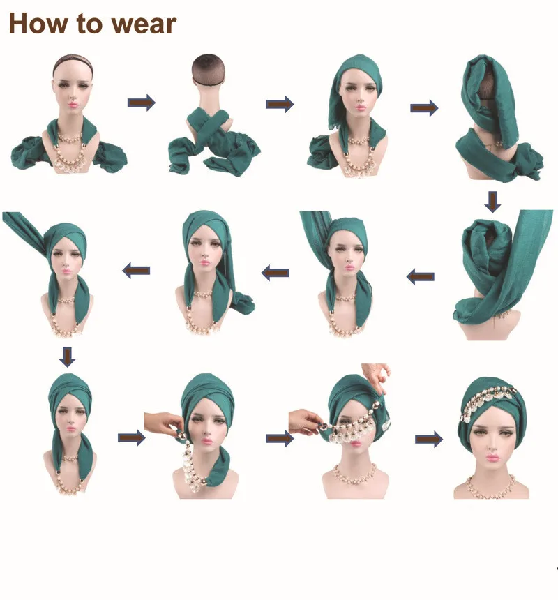 

2021 Muslim Beading Stretch Turban Ruffle Hair Hats Beanie Bandanas Scarf Head Wrap Headwear for Women 23