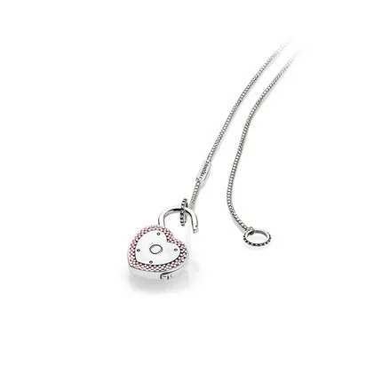 

Original 925 Sterling Silver Love Heart Lock Your Promise Crystal Pendant Necklace Women Bead Charm Valentine's day Gift Jewelry