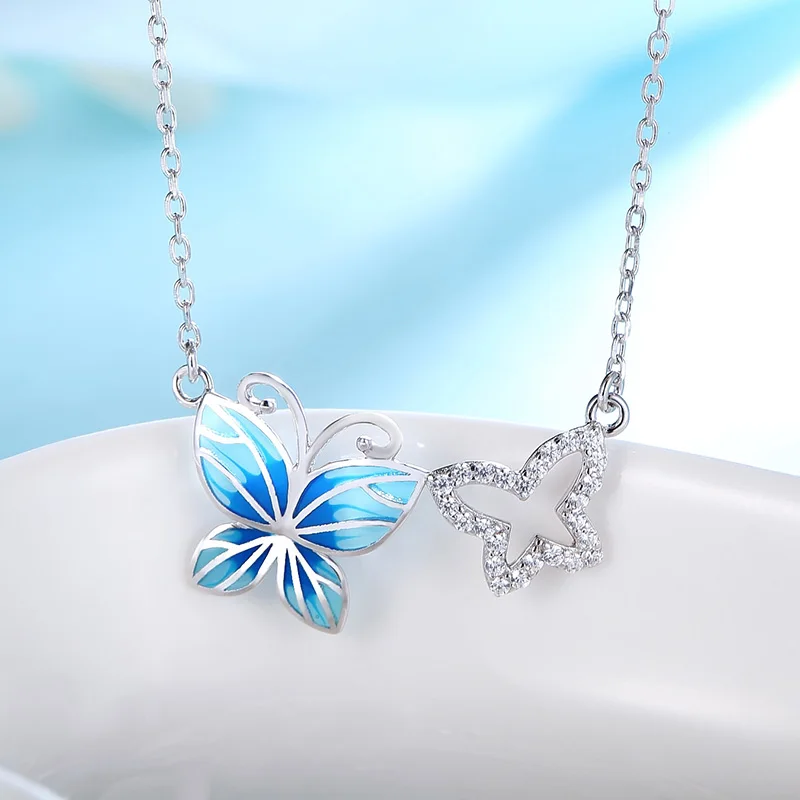 Женская подвеска из серебра 925 пробы с синей эмалью|Ожерелья| |