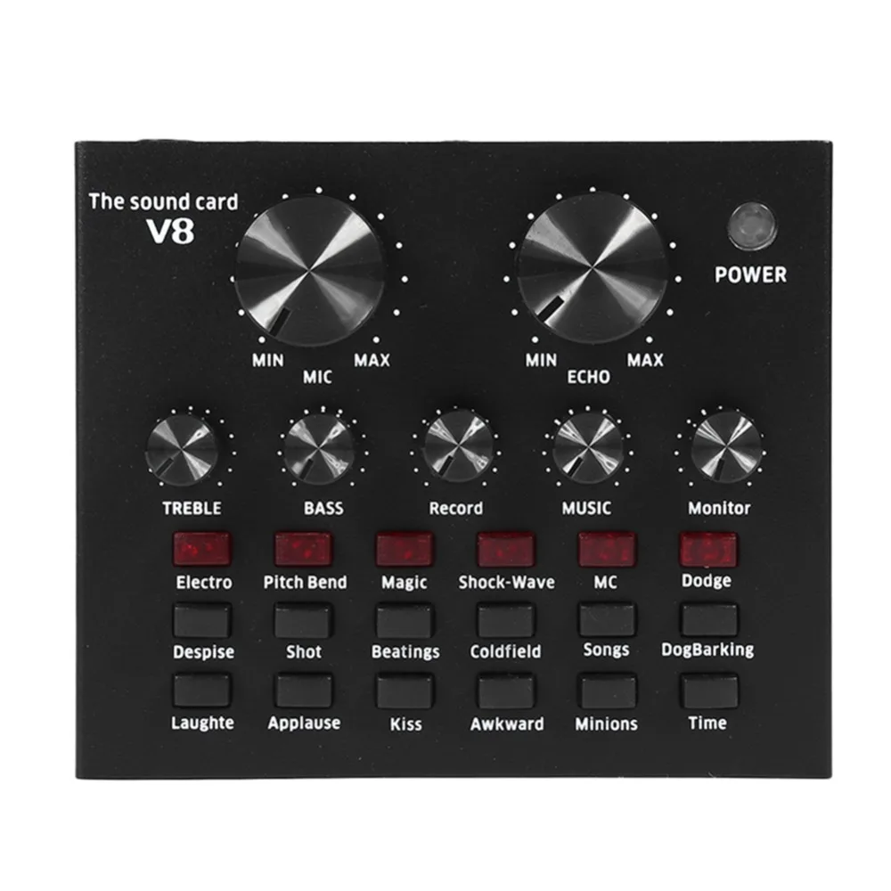 

V8 Bluetooth Audio USB Headset Microphone Webcast Live Sound Card 112 kinds of electric sound Broadcast for Phone Computer PC