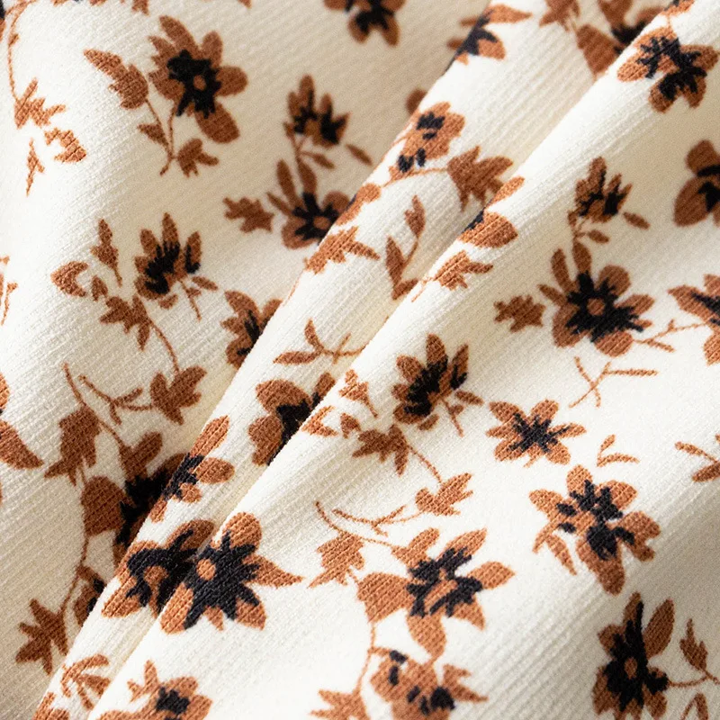 

2021 Floral Printed Chiffon Dress Women Autumn Spring Long-Sleeved V-Neck Buttons High Waist Long Dresses Female Vestidos Robe