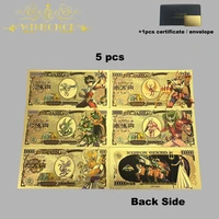 new 5 design japan anime cards saint seiya banknote cartoon plastic card in 24k gold plated for collection