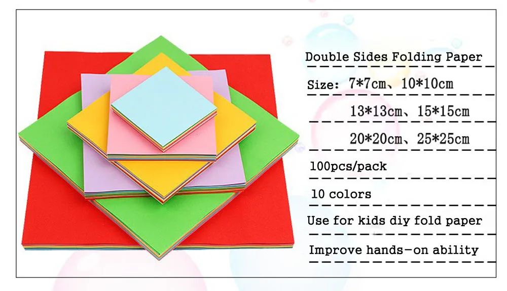 

10/15/25cm Double Sides Folding Paper 100pcs Kids Handmade DIY Craft Scrapbooking Multicolor Square Origami Paper Card