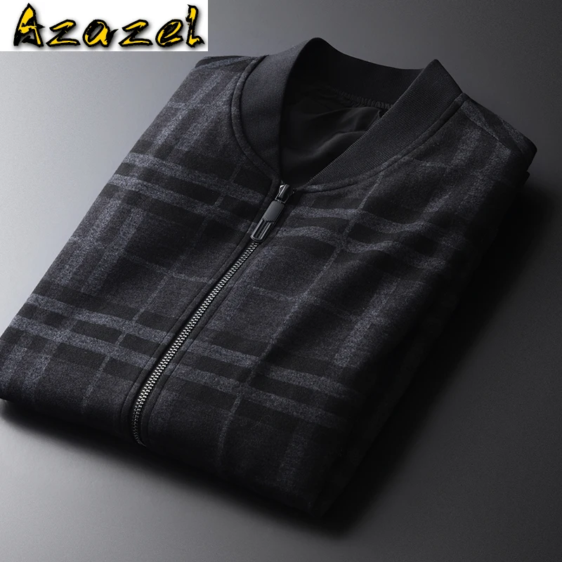 

Azazel Stand Collar Mens Jackets Luxury Thick Yarn Dyed Plaid Fabric Mens Jackets And Coats Plus Size 4xl Slim Fit Male Coats