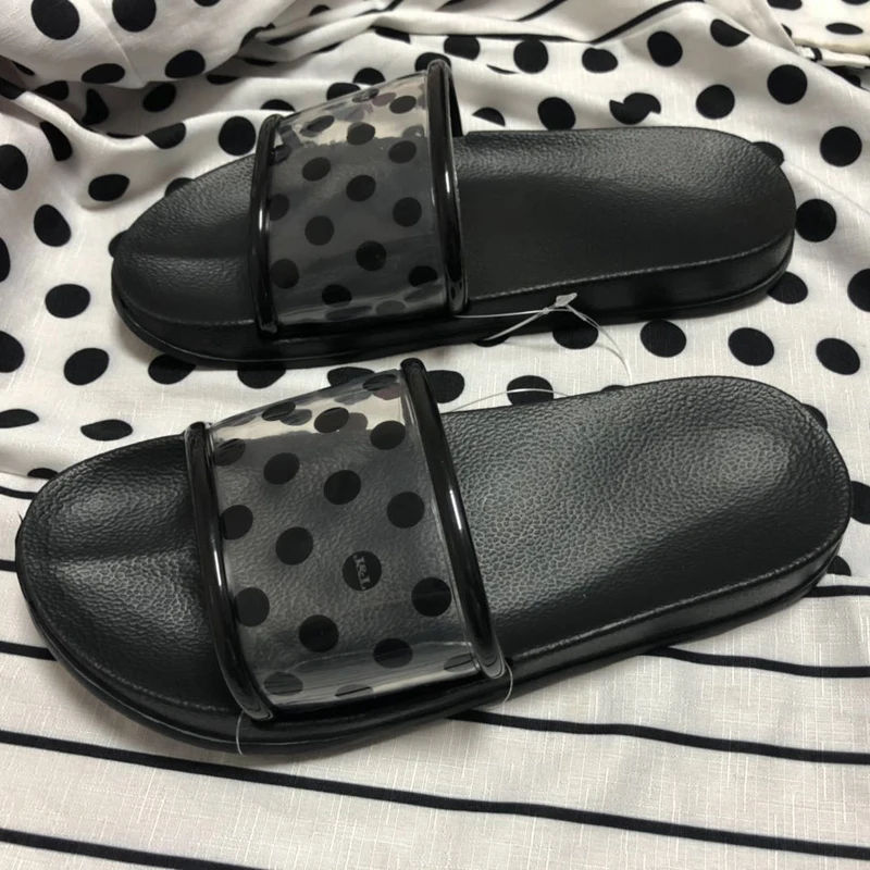 

Summer Slippers sandals Shoes Woman 2020 Polka Dots Transparent open Toe Flip Flops Clear Women Outdoor Flat Beach Slides