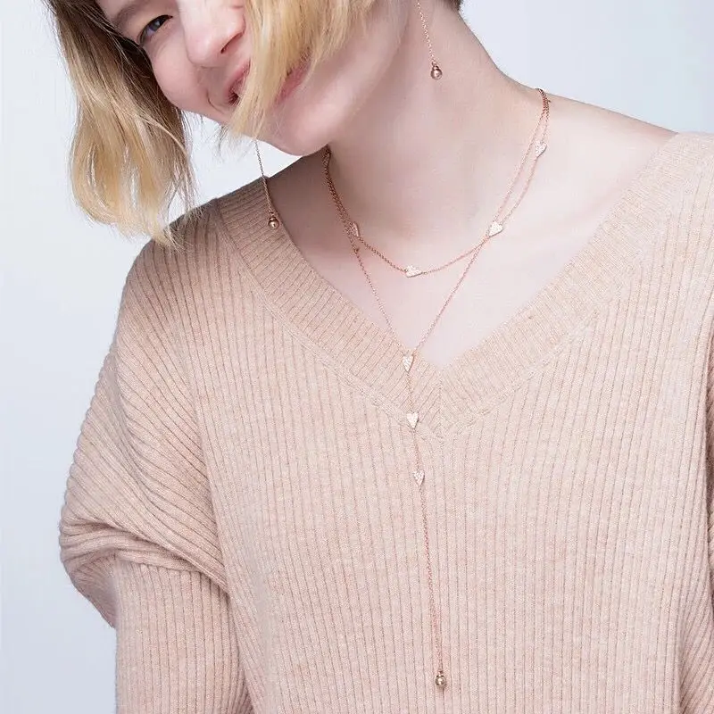 Женская цепочка из серебра 2021 пробы Двухслойное длинное ожерелье с кубическим