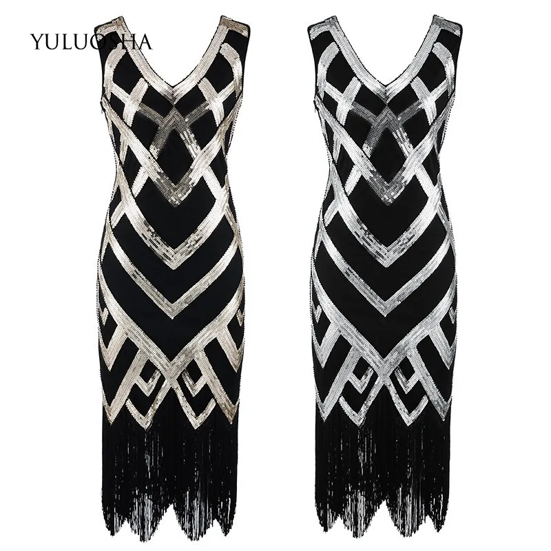 YULUOSHA платье с блестками для выпускного вечера длинное без рукавов кисточками